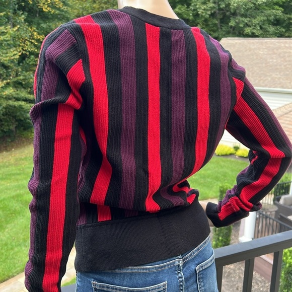 Cabi black purple, red button down cardigan style sweater top SZ M - Picture 3 of 9